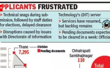 आधार प्रमाणीकरण समस्या, निवडणूक शुल्क प्रक्रिया रखडल्यानंतर राज्यात 15,000 रजा आणि परवाना कागदपत्रे प्रलंबित आहेत. पुणे बातम्या
