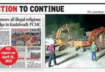 चिखली-कुदळवाडी परिसरात रात्रभर मोहिमेत महापालिकेने चार अनधिकृत धार्मिक वास्तू पाडल्या.